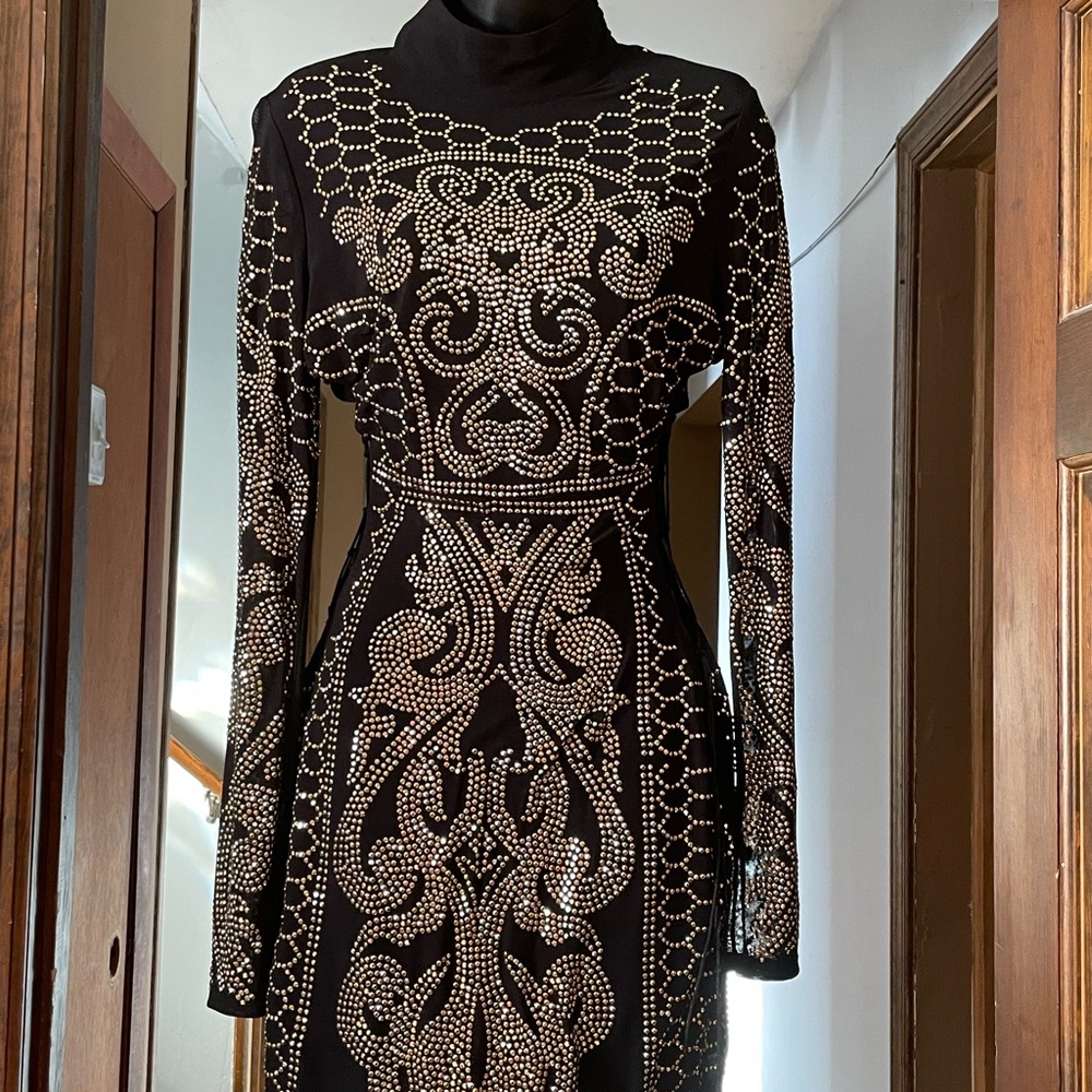 Fashion Nova Black Dress with Gold Detailing